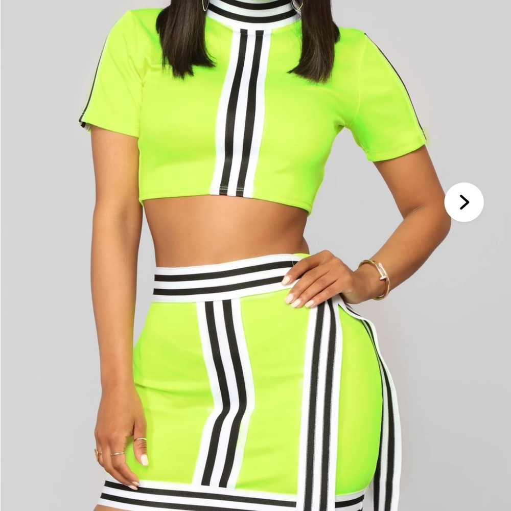 Fashion nova Neon Green Striped Skirt Set